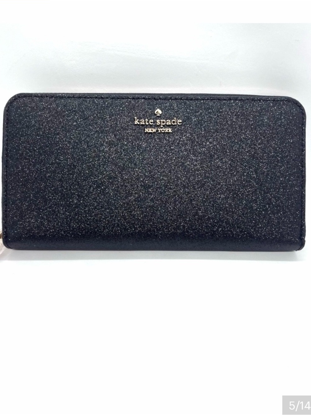 Kate Spade Shimmy Glitter Boxed Large Continental Wallet in black like new
